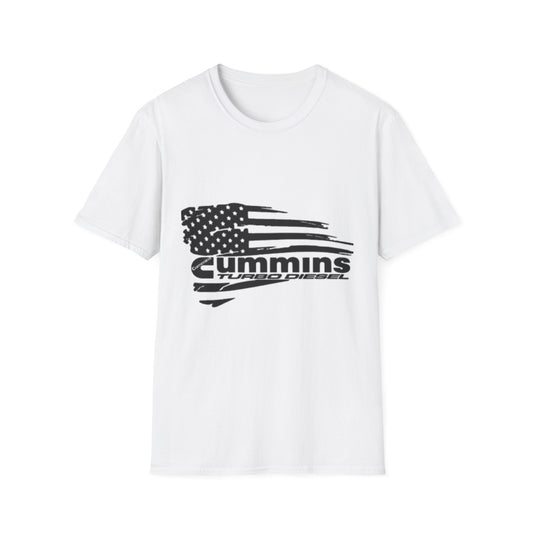 Patriotic Diesel Engine T-Shirt, Unisex Softstyle Tee, American Truck Enthusiast Shirt, Great for Fourth of July, Casual Wear